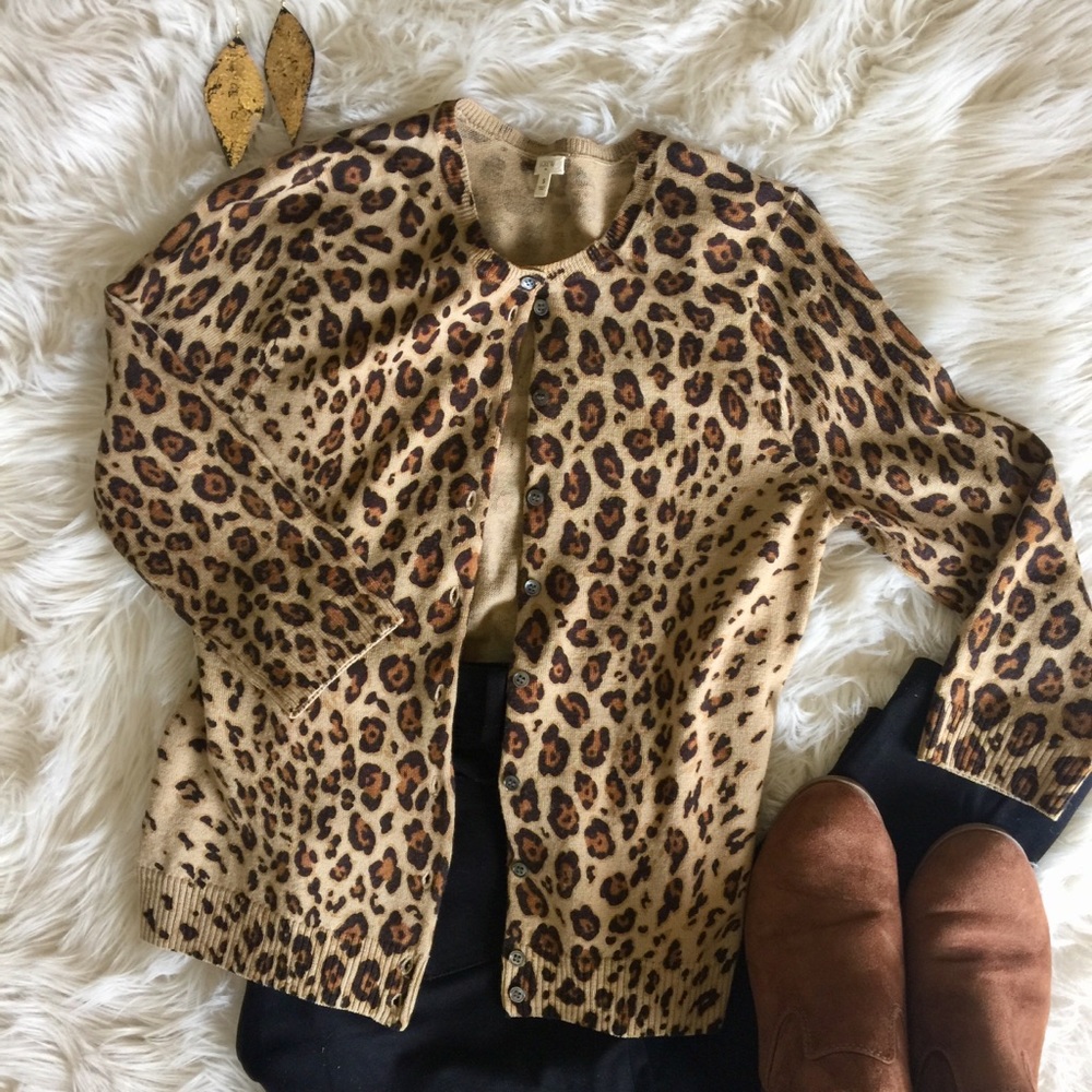 J.Crew leopard 3/4 sleeve cardigan